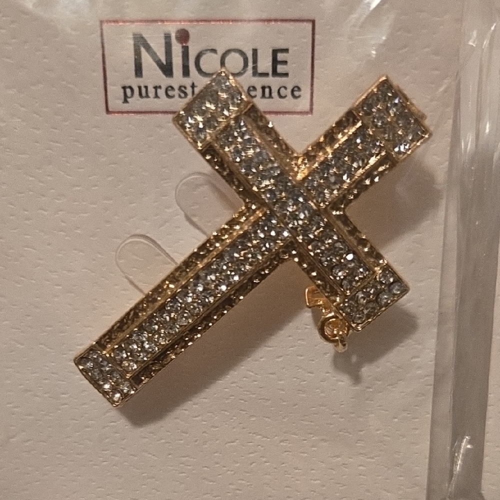 Nicole Gold and Silver Crystal Cross Pin